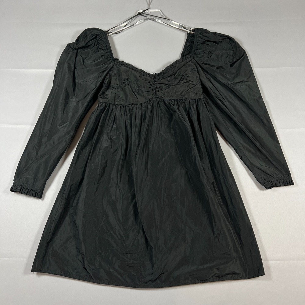 Zara Mini Flare Dress Women XS Black Embroidery Detail Off the Shoulder Back Zip